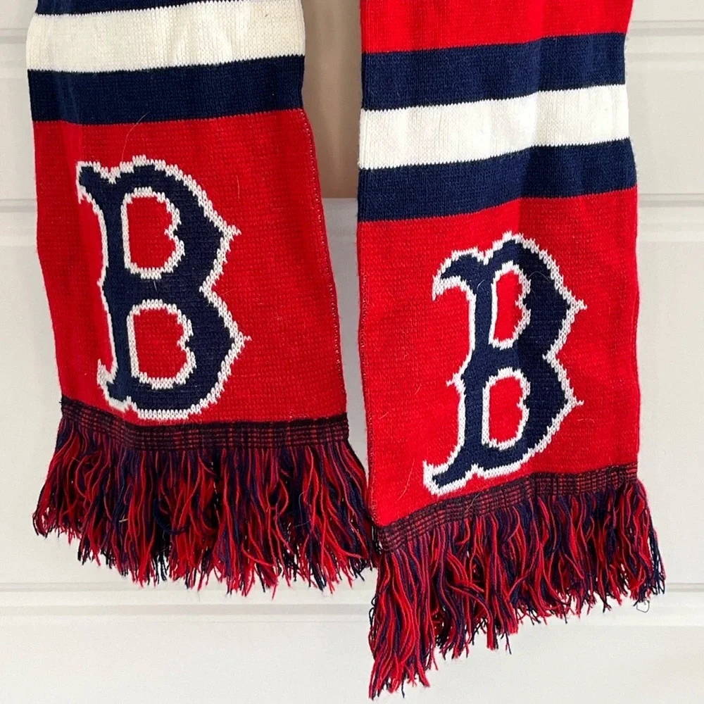 Boston Red Sox Scarf Red White Blue Fringe One Size